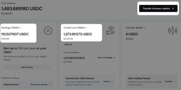 Separate wallets for different Nexo services