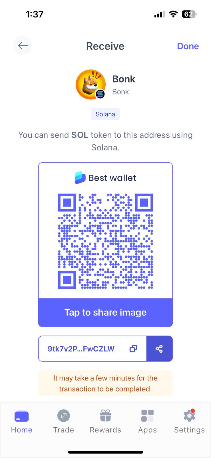 How to receive Bonk on Best Wallet