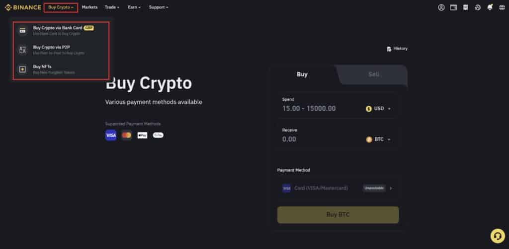 buy crypto with card on binance