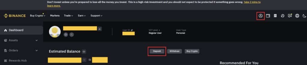 deposit on binance