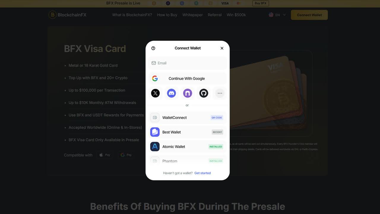 connecting wallet to blockchainfx presale