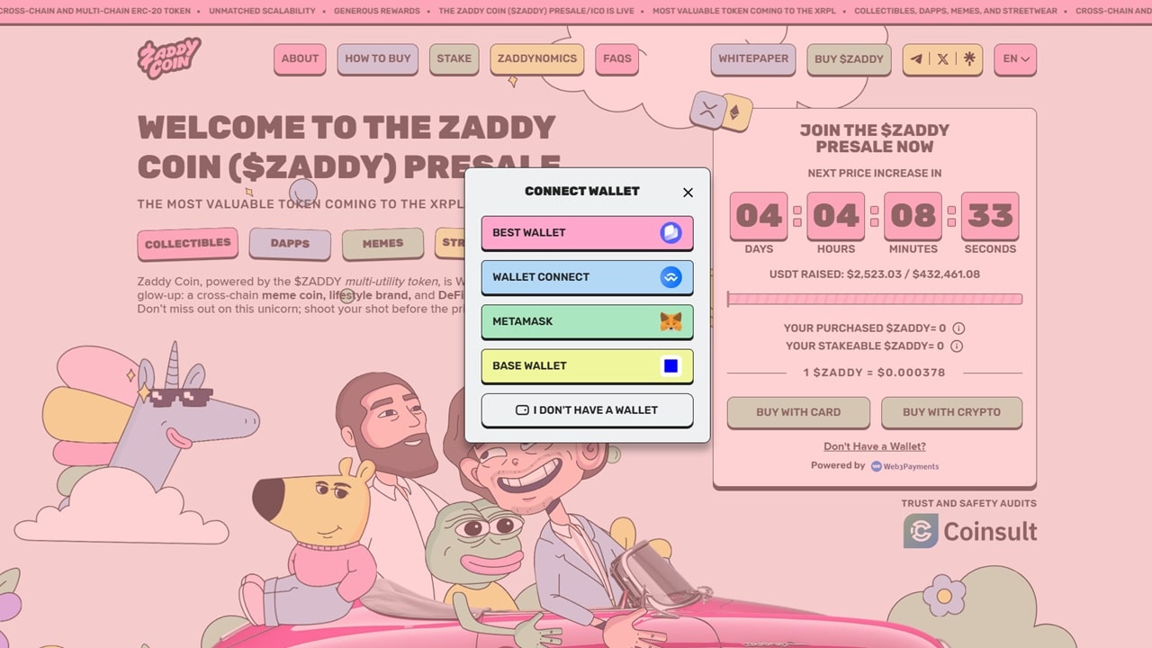 Zaddy Coin connect wallet