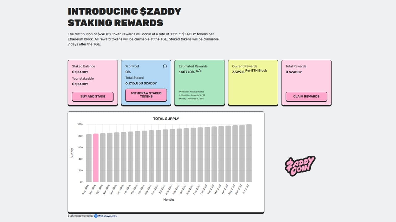 Zaddy Coin staking dashboard