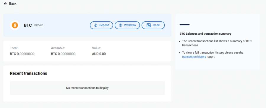Bitcoin portfolio in an Independent Reserve account