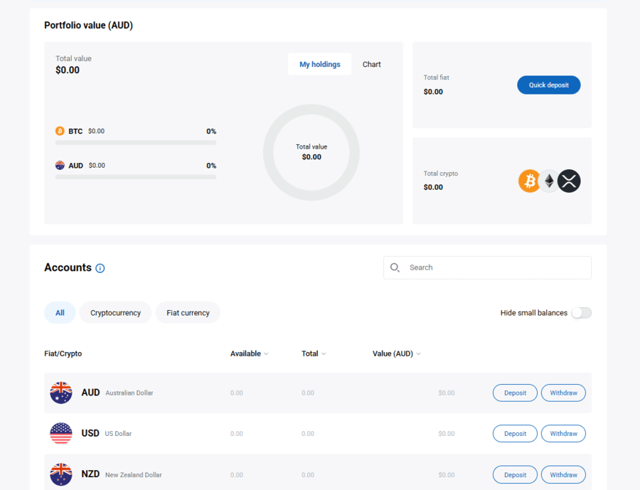 Independent Reserve wallet dashboard