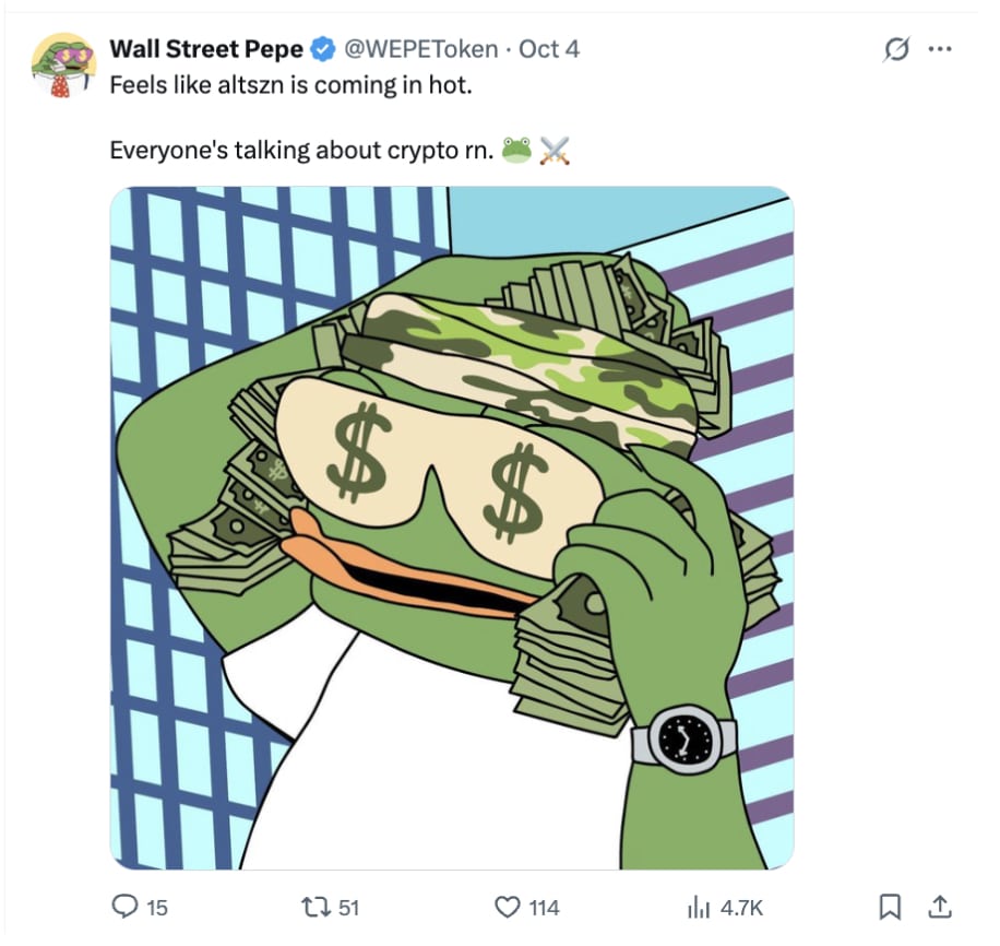Meme coin market cap is set to double as it marches towards a return to its ATH, and WEPE could be leading the crypto charge.