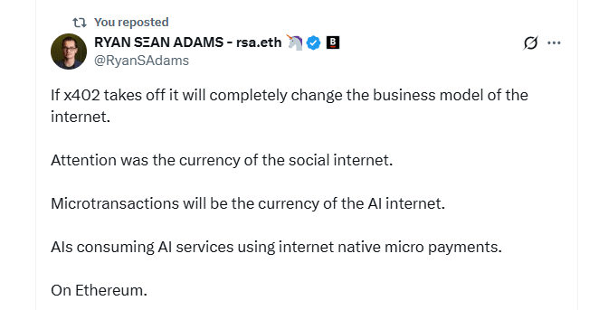 Coinbase CDP is building x402. If it finds adoption, the protocol will be a stablecoin and payments game changer, lifting Ethereum