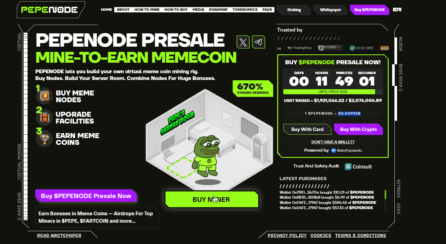 Donald Trump has pardoned Changpeng Zhao of Binance. BNB crypto and ASTER ticked higher. PepeNode is also the best crypto to buy now