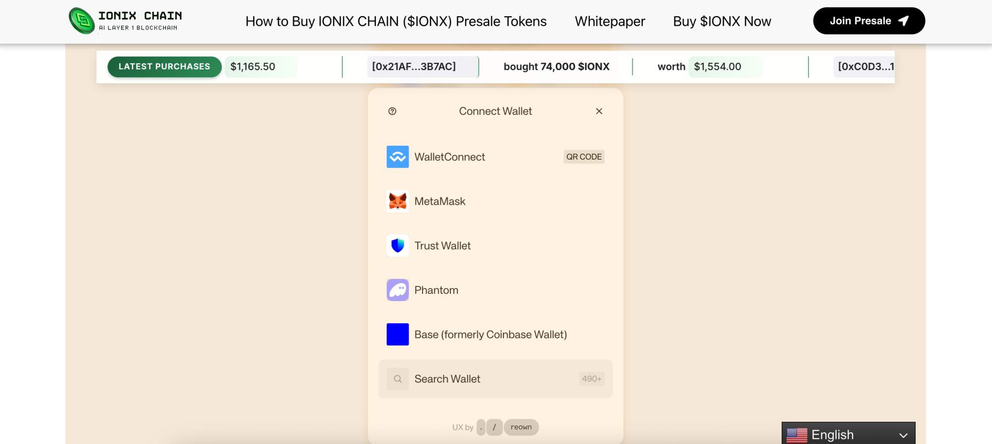 Ionix Chain presale connect wallet
