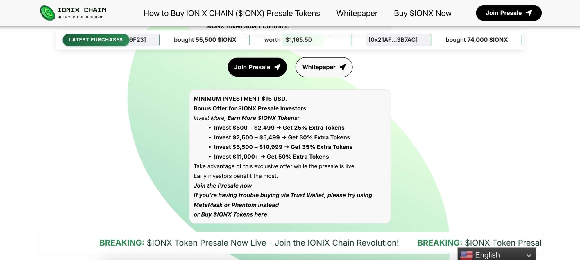 Ionix Chain presale bonus