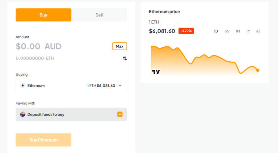 The Buy option on bitcoin.com.au