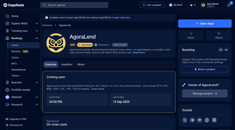 AgoraLend on DappRadar