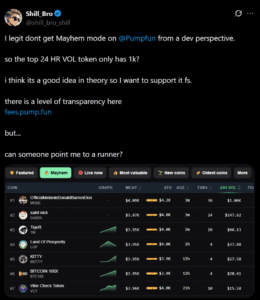 Pump.fun Twitter Reaction to Mayhem Mode
