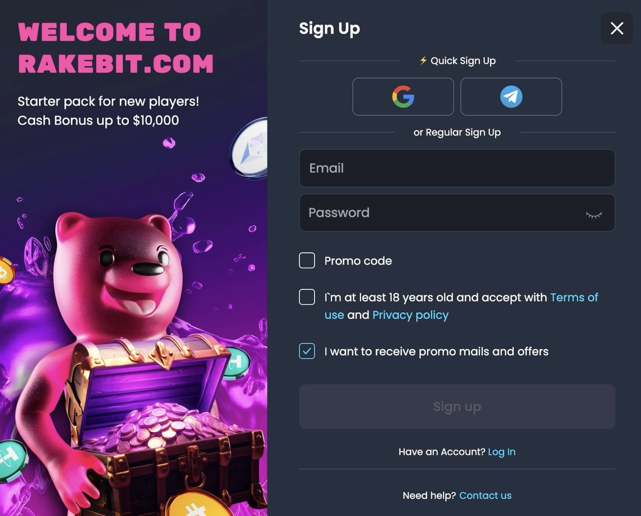 Rakebit Casino Registration