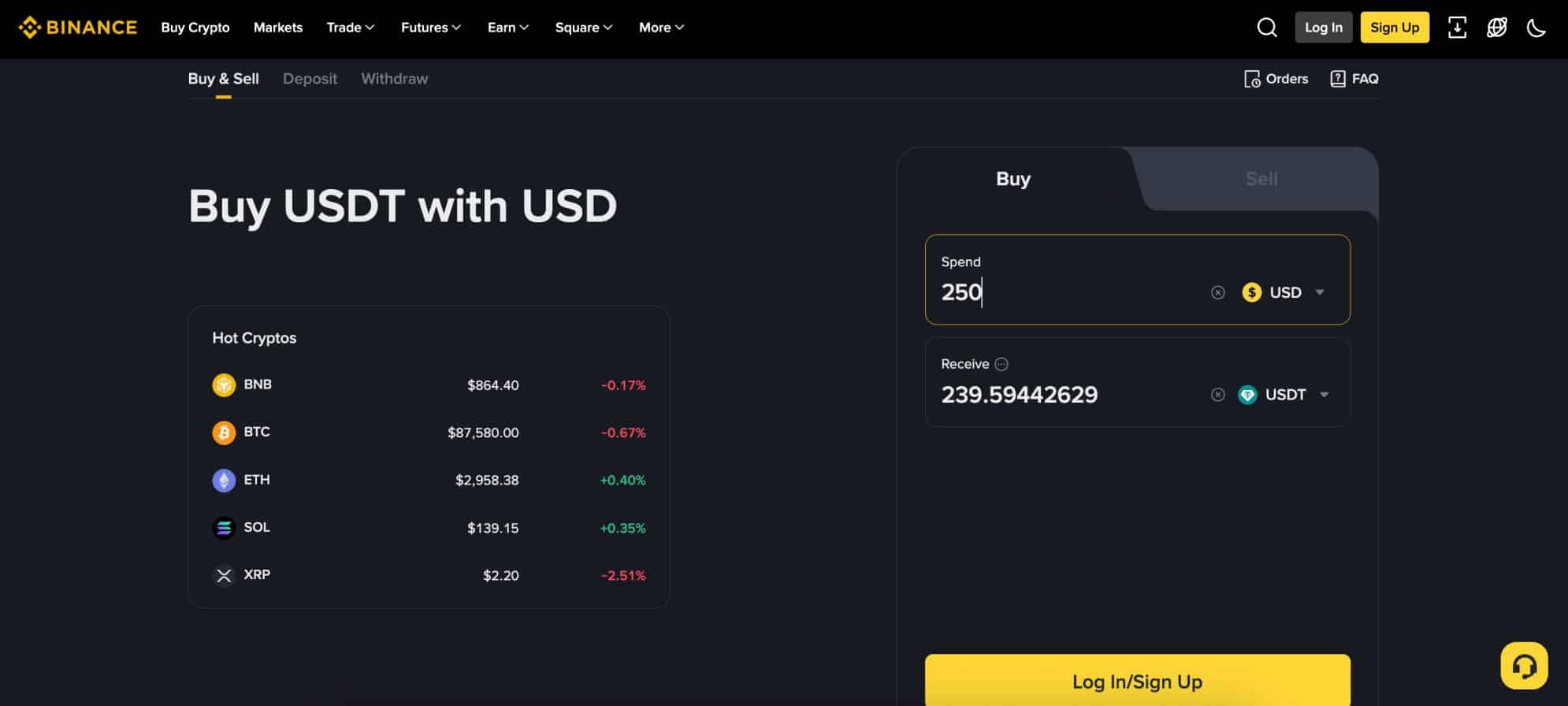 Binance buy USDT with debit/credit card