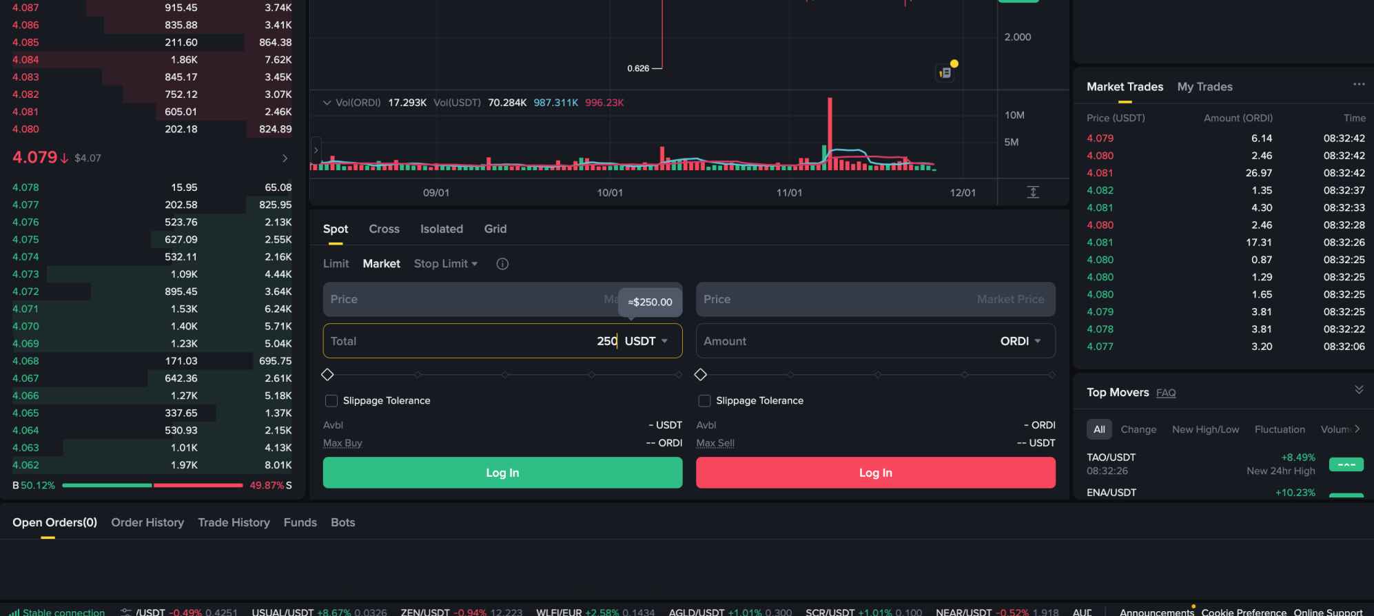 Binance order form to buy Ordinals