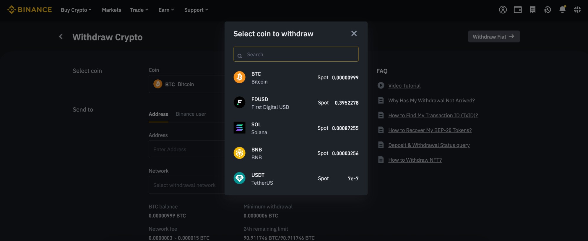 Binance withdraw crypto to a private wallet