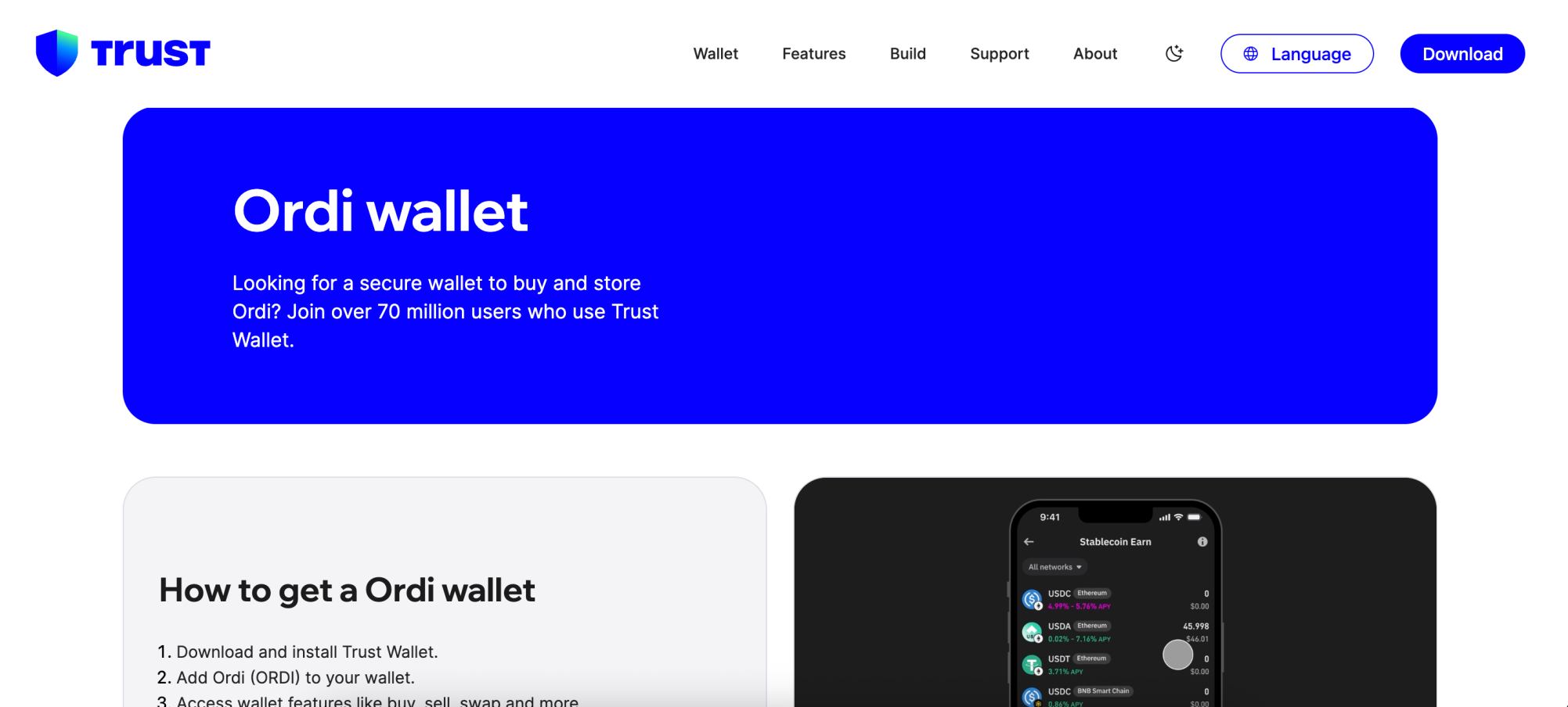 Trust Wallet ORDI tokens