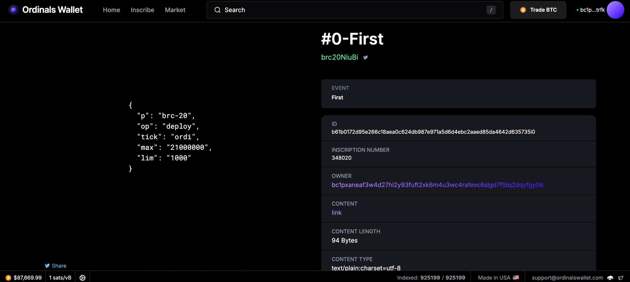 Ordinals marketplace for BRC-20 NFTS