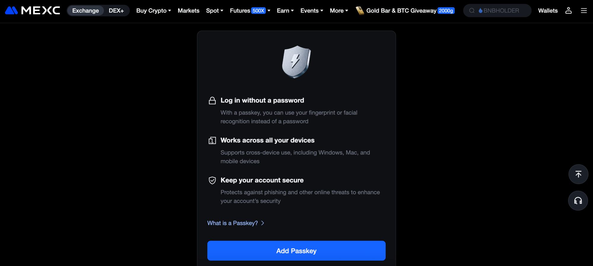 MEXC Passkey security