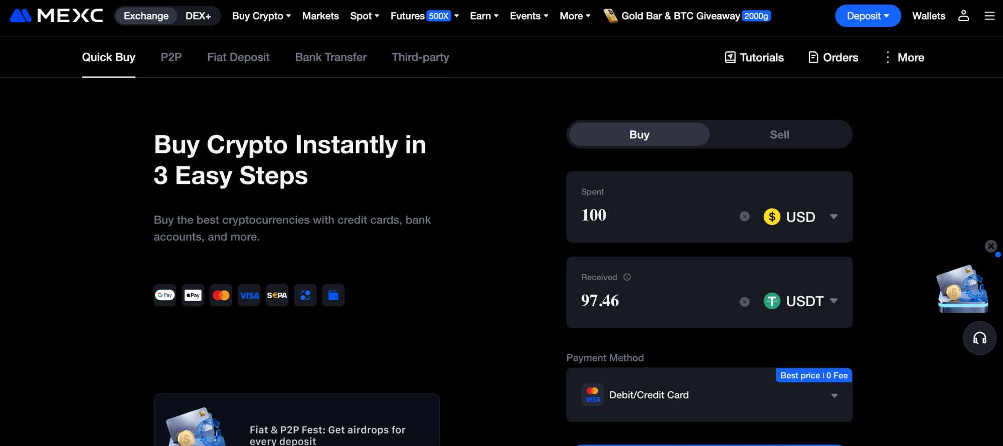 MEXC buy crypto with credit card