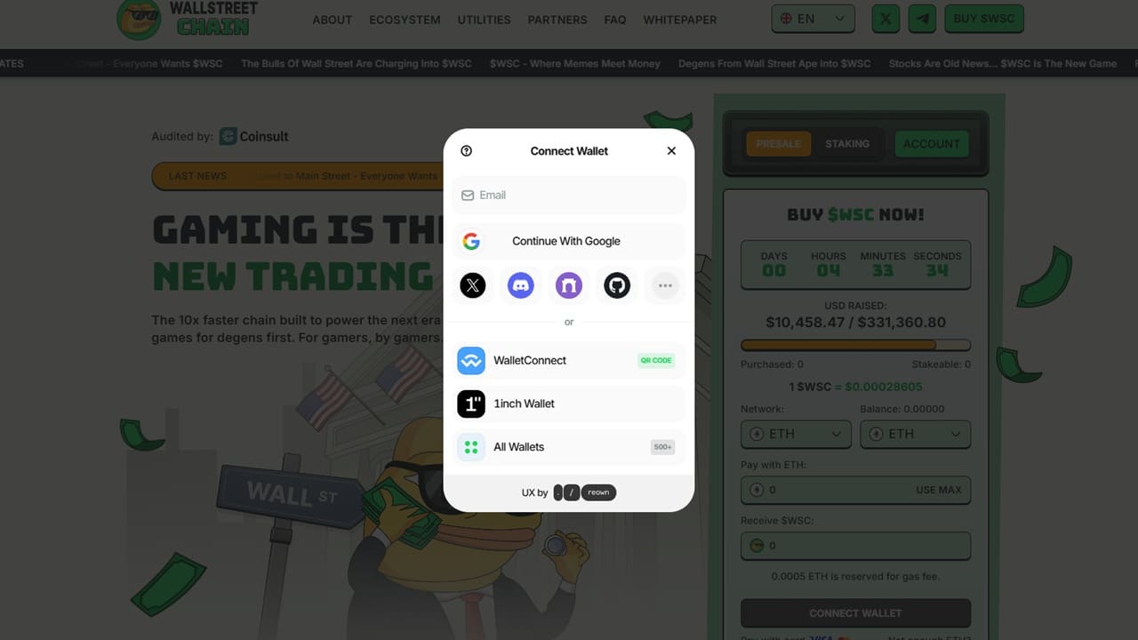 Link Wallet to Wall Street Chain presale