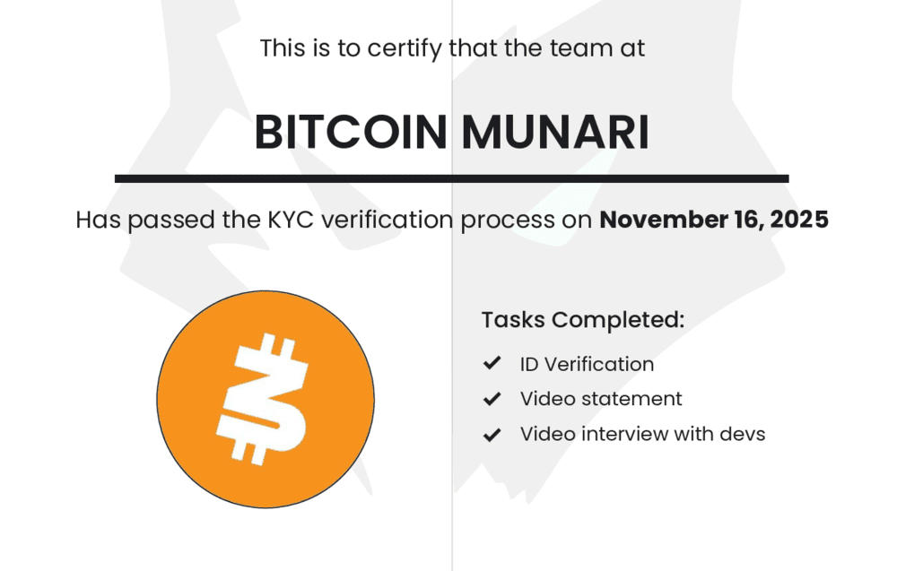 Bitcoin Munari KYC Certificate from SpyWolf