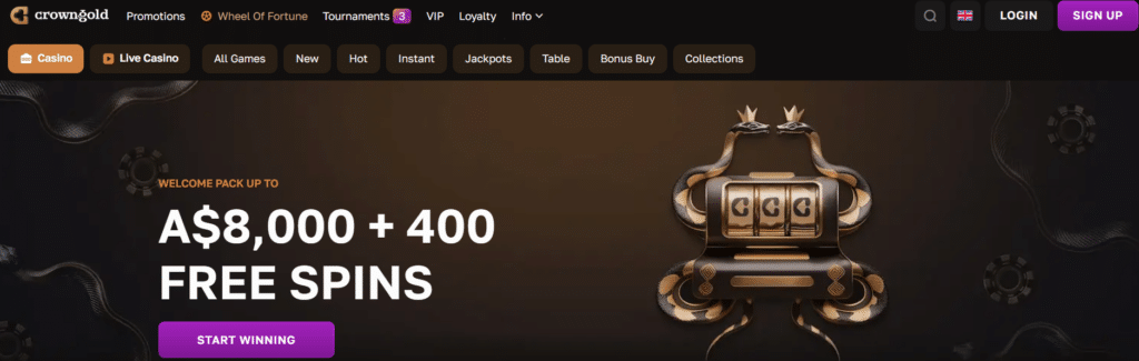 Experience a long list of fantastic promotions including a welcome bonus up to A$8,000 on CrownGold
