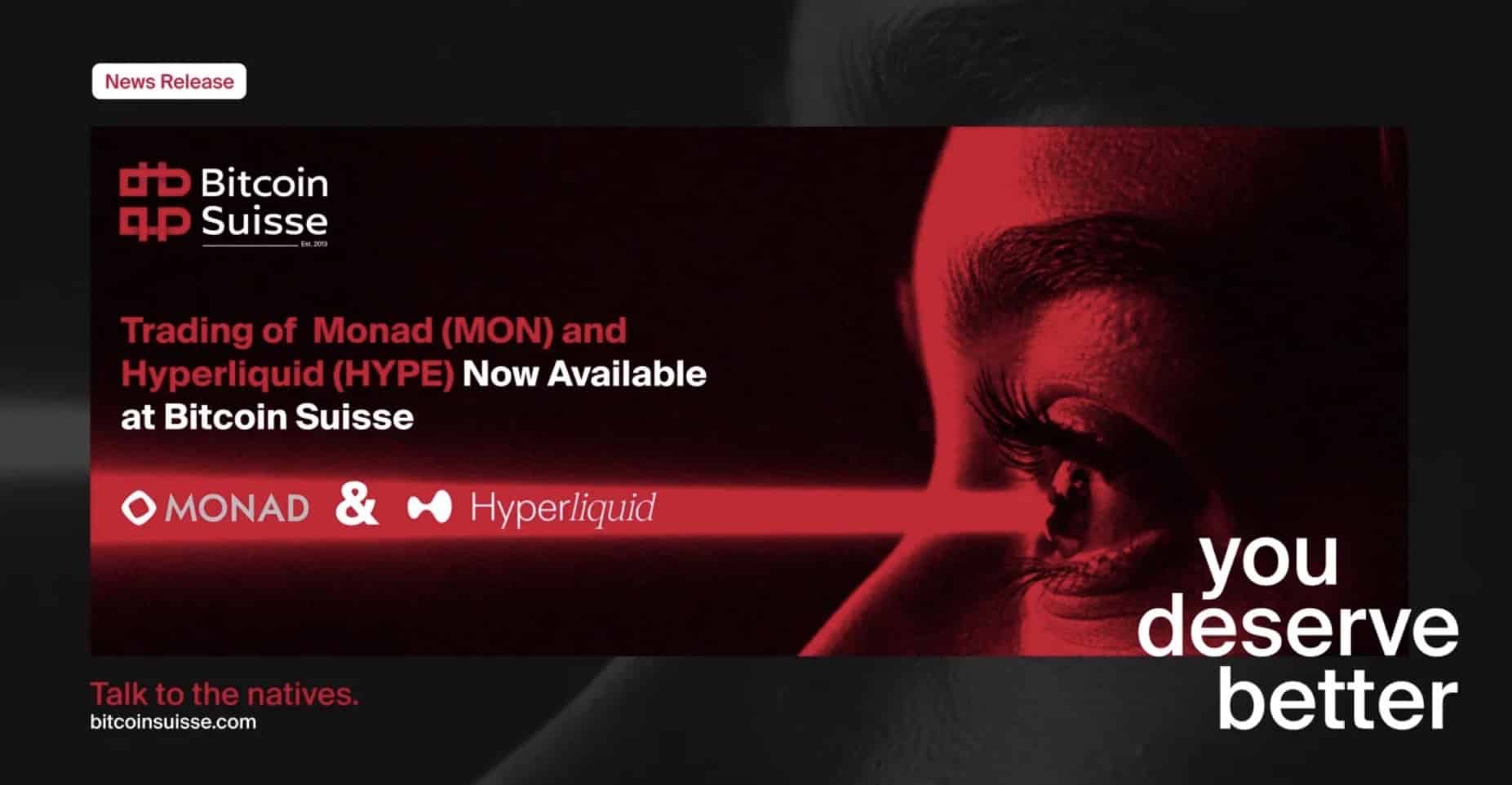 Bitcoin Suisse enables trading for MON and HYPE