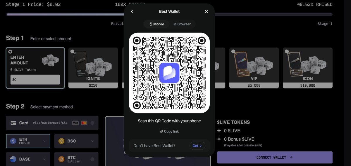 Connect Best Wallet to LivLive Presale