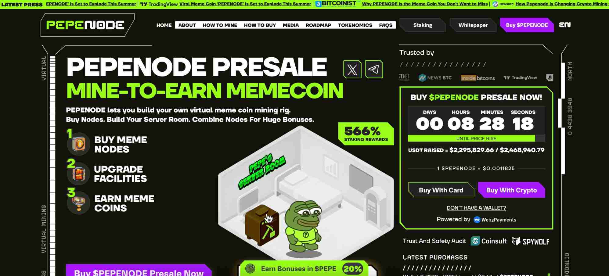 Pepenode presale website
