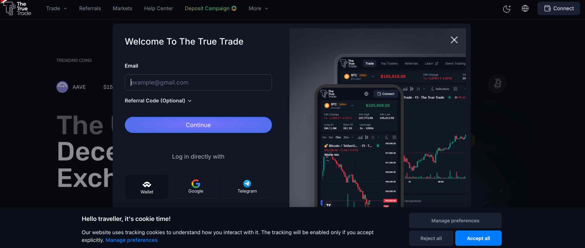 The True Trade connect wallet