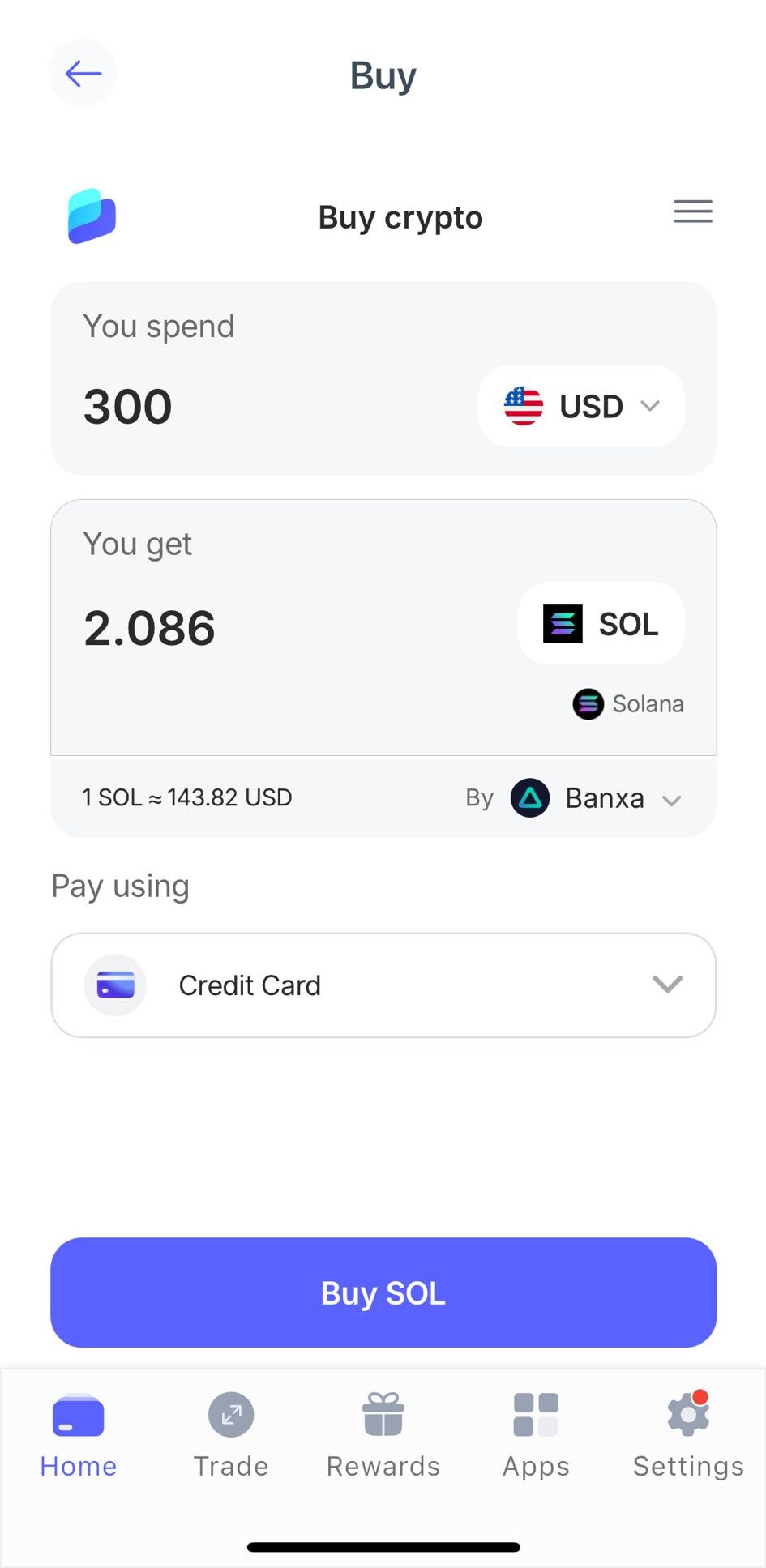 Best Wallet buy Solana with credit card