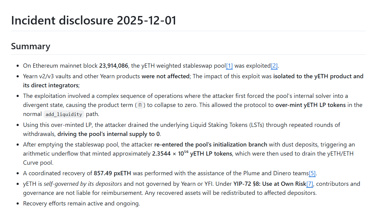 Yearn Incident Disclosure