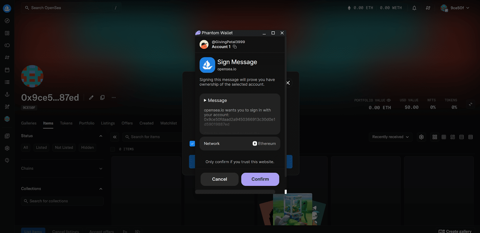 opensea sign with wallet