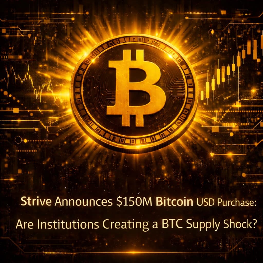 Strive Plans $150M Bitcoin USD Buy as Institutions Tighten Supply