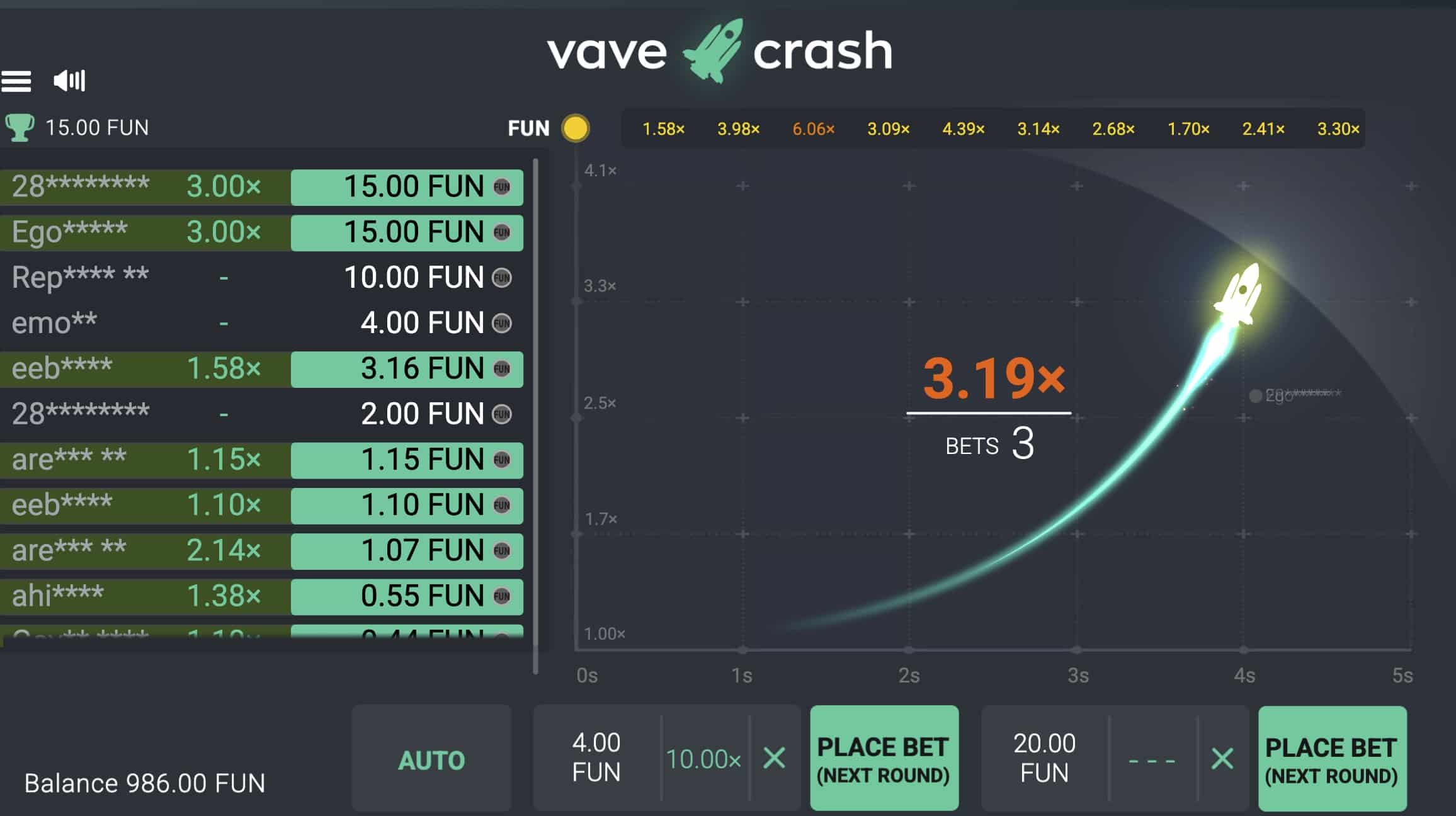 Vave’s biggest draw is its exclusive original Crash game