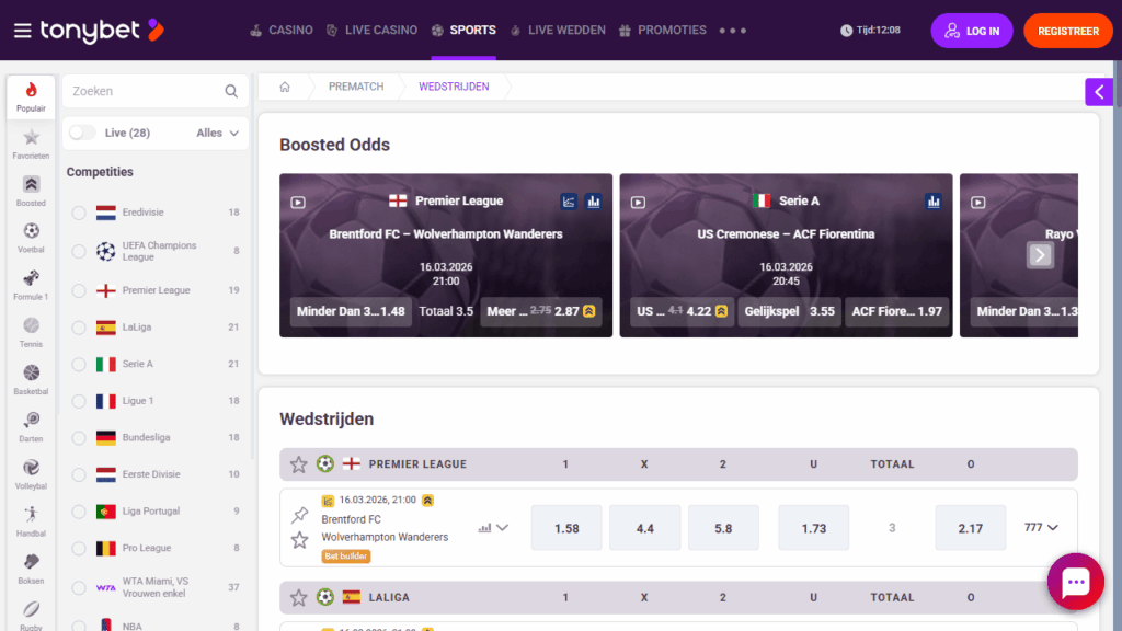 TonyBet - Beste bookmaker Nederland met boosteed odds